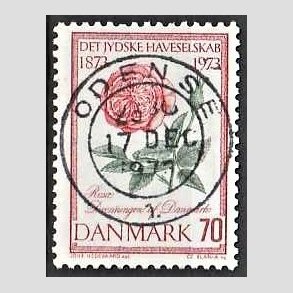 FRIM�RKER DANMARK | 1973 - AFA 546 - Jydske Haveselskab 100 �r - 70 �re rosa/gr�n/r�d - Pragt Stemplet Odense