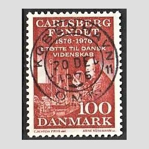 FRIM�RKER DANMARK | 1976 - AFA 626 - Carlsbergfondet 100 �r - 100 �re brunr�d - Pragt Stemplet 