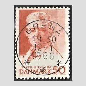 FRIM�RKER DANMARK | 1965 - AFA 435F - Komponist Carl Nielsen - 30 �re oranger�d flour - Pragt Stemplet Gren�