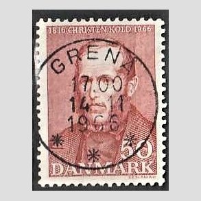 FRIM�RKER DANMARK | 1966 - AFA 444F - Christen Kold - 50 �re brunr�d flour - Pragt Stemplet Gren�