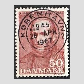 FRIM�RKER DANMARK | 1966 - AFA 444F - Christen Kold - 50 �re brunr�d flour - Pragt Stemplet 