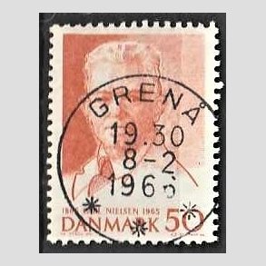 FRIM�RKER DANMARK | 1965 - AFA 435F - Komponist Carl Nielsen - 30 �re oranger�d flour - Pragt Stemplet Gren�