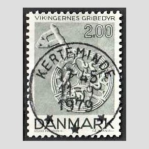 FRIM�RKER DANMARK | 1979 - AFA 685 - Vikingetiden - 2 Kr. gr�nbl� - Pragt Stemplet Kerteminde