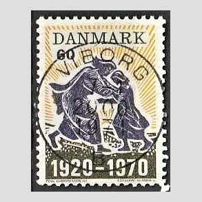 FRIM�RKER DANMARK | 1970 - AFA 499 - Nordslesvigs genforening 50 �r - 60 �re m�rkgr�/violet/gul - Pragt Stemplet Viborg