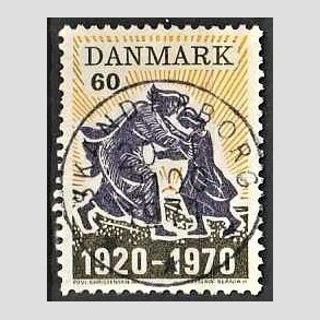 FRIM�RKER DANMARK | 1970 - AFA 499 - Nordslesvigs genforening 50 �r - 60 �re m�rkgr�/violet/gul - Pragt Stemplet Skanderborg