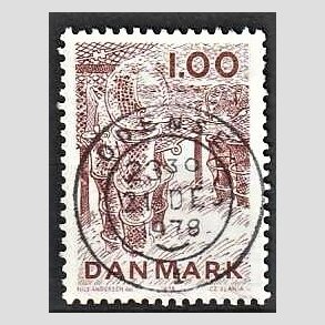 FRIM�RKER DANMARK | 1978 - AFA 665 - Dansk fiskeri - 1,00 Kr. r�dbrun - Pragt Stemplet Odense