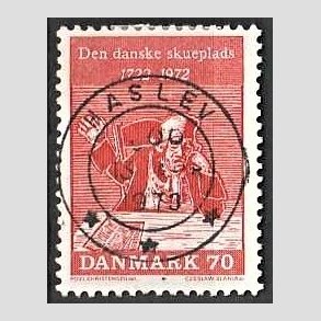FRIM�RKER DANMARK | 1972 - AFA 532 - Holbergs komedier - 70 �re r�d - Lux Stemplet Haslev