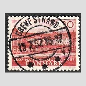 FRIM�RKER DANMARK | 1957 - AFA 370 - Nationalmuseets 150 �r - 30 �re r�d - Pragt Stemplet Greve Strand