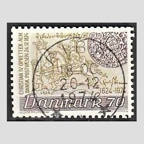 FRIM�RKER DANMARK | 1974 - AFA 580 - Danske Postv�sen 350 �r - 70 �re brun/oliven - Lux Stemplet Ribe