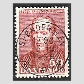 FRIM�RKER DANMARK | 1966 - AFA 444 - Christen Kold - 50 �re brunr�d - Pragt Stemplet Br�nderslev