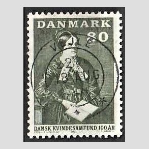 FRIM�RKER DANMARK | 1971 - AFA 509 - Dansk Kvindesamfund 100 �r - 80 �re gr�gr�n - Pragt Stemplet Vejle