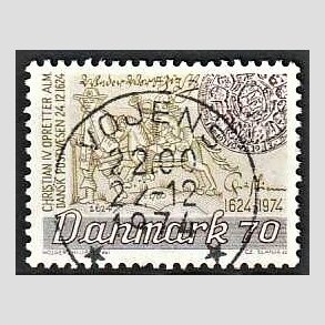 FRIM�RKER DANMARK | 1974 - AFA 580 - Danske Postv�sen 350 �r - 70 �re brun/oliven - Lux Stemplet Vojens