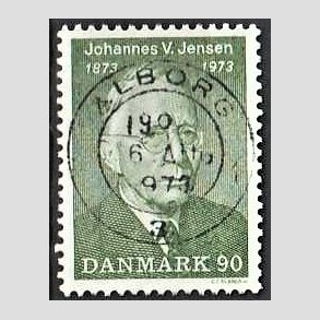 FRIM�RKER DANMARK | 1973 - AFA 542 - Johannes V. Jensen - 90 �re gr�n - Pragt Stemplet �lborg