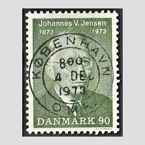 FRIM�RKER DANMARK | 1973 - AFA 542 - Johannes V. Jensen - 90 �re gr�n - Pragt Stemplet 
