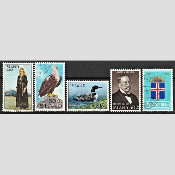 FRIMRKER ISLAND | 1965-69 - AFA 399,400 mv. - 5 stk. bedre mrker - kr. 20-100 - Stemplet