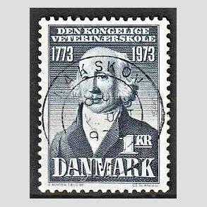 FRIM�RKER DANMARK | 1973 - AFA 544 - Kgl. Veterin�rskole 200 �r - 1,00 Kr. bl� - Pragt Stemplet Nakskov