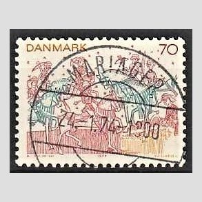 FRIM�RKER DANMARK | 1973 - AFA 554 - Kalkmalerier - 70 �re brunr�d/bl�gr�n/gul - Pragt Stemplet Mariager
