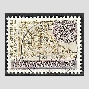 FRIM�RKER DANMARK | 1974 - AFA 580 - Danske Postv�sen 350 �r - 70 �re brun/oliven - Lux Stemplet V�rl�se