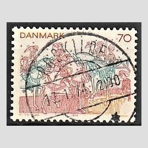 FRIM�RKER DANMARK | 1973 - AFA 554 - Kalkmalerier - 70 �re brunr�d/bl�gr�n/gul - Pragt Stemplet Roskilde