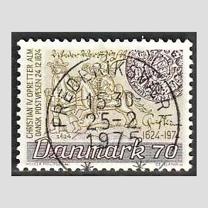 FRIM�RKER DANMARK | 1974 - AFA 580 - Danske Postv�sen 350 �r - 70 �re brun/oliven - Lux Stemplet Frederiksv�rk