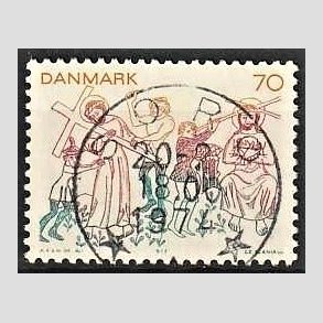 FRIM�RKER DANMARK | 1973 - AFA 555 - Kalkmalerier - 70 �re flerfarvet - Pragt Stemplet Sor�