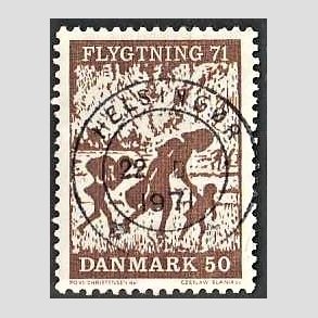 FRIM�RKER DANMARK | 1971 - AFA 510 - Flygtning 71 - 50 �re brun - Pragt Stemplet Helsing�r
