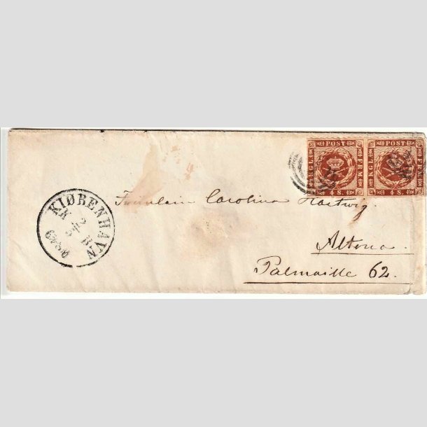 FRIMRKER DANMARK | 1863 - AFA 9 - 4 Skilling brun x 2 p brev - Stemplet