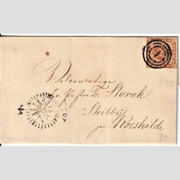 FRIMRKER DANMARK | 1854-57 - AFA 4 - 4 Skilling brun p pnt brev - Flot Stemplet (1) og kompas stempel