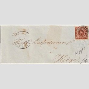 FRIMRKER DANMARK | 1858-62 - AFA 7 - 4 Skilling brun p brev - Stemplet