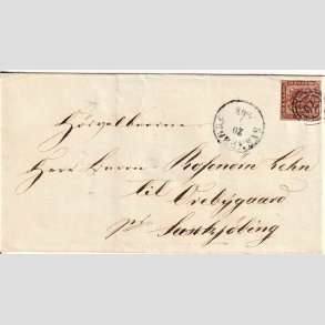 FRIMRKER DANMARK | 1858-62 - AFA 7 - 4 Skilling brun p brev - Stemplet