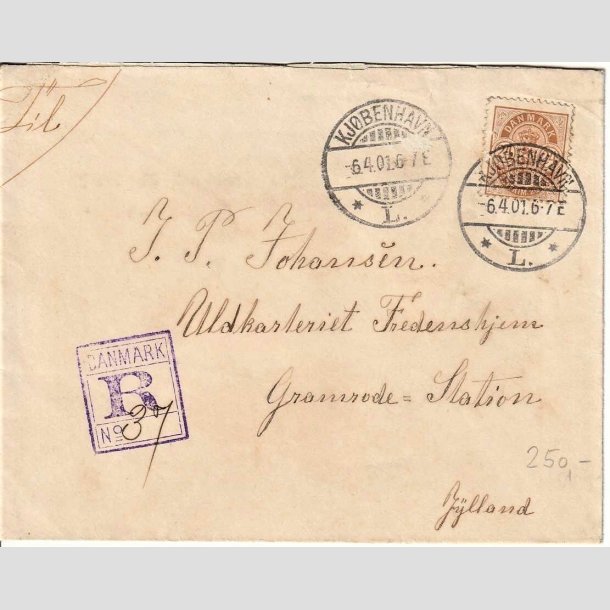 FRIMRKER DANMARK | 1901-02 - AFA 39 - 24 re brun single p brev - Lux Stemplet Kbenhavn (Sjlden)