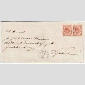 FRIMRKER DANMARK | 1864-70 - AFA 13 - Krone-Scepter-Svrd - 2 x 4 sk. rd p flot brev - Stemplet nummerstempel 67
