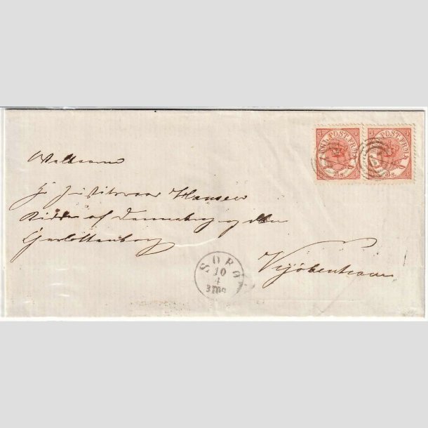 FRIMRKER DANMARK | 1864-70 - AFA 13 - Krone-Scepter-Svrd - 2 x 4 sk. rd p flot brev - Stemplet nummerstempel 67