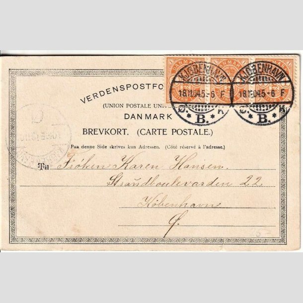 FRIMRKER DANMARK | 1901-02 - AFA 37 - 1 re orange x 3 p brevkort - Lux Stemplet