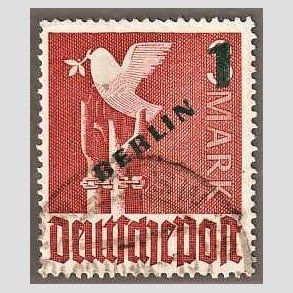 FRIM�RKER VESTBERLIN: 1949 | AFA 67 | 1 dm/3 m. r�dbrun overtryk BERLIN sort - Stemplet