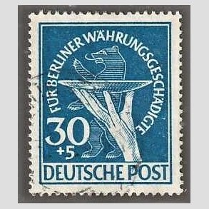 FRIM�RKER VESTBERLIN: 1949 | AFA 70 | 30+5 pf. bl� Velg�renhedsm�rker - Stemplet