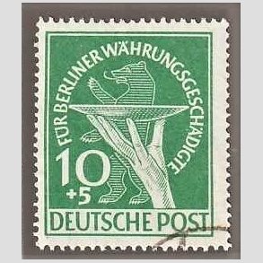 FRIM�RKER VESTBERLIN: 1949 | AFA 68 | 10+5 pf. gr�n Velg�renhedsm�rker - Stemplet