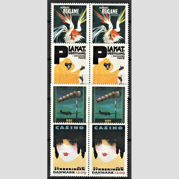 FRIMRKER DANMARK | 1991 - AFA 999-1002 - Dansk Plakatkunst - 3,50-12,00 Kr. flerfarvet i par - Postfrisk