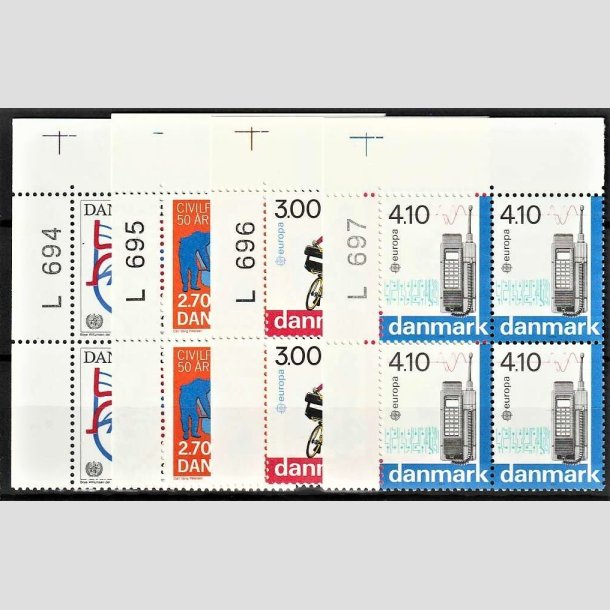 FRIMRKER DANMARK | 1988 - AFA 909/08/11/12 - WHO 40 r mv. - i 4-blokke med marginal - Postfrisk