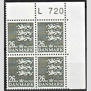 FRIMRKER DANMARK | 1989 - AFA 931 - Rigsvben 26 Kr. grnsort i 4-blok med marginal L720 - Postfrisk