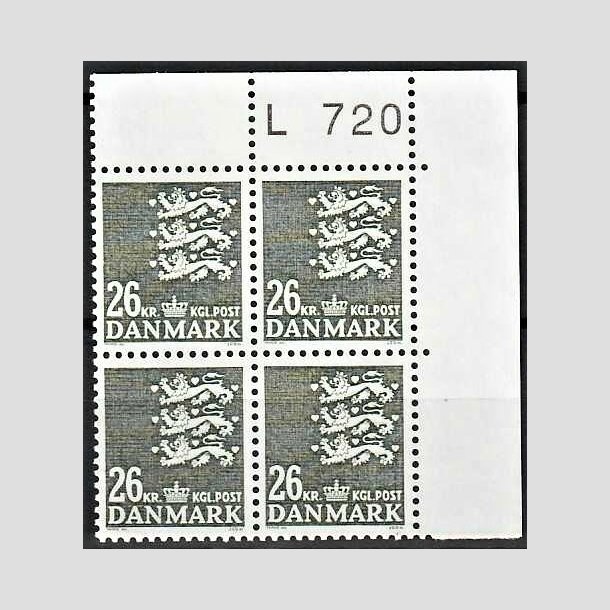 FRIMRKER DANMARK | 1989 - AFA 931 - Rigsvben 26 Kr. grnsort i 4-blok med marginal L720 - Postfrisk