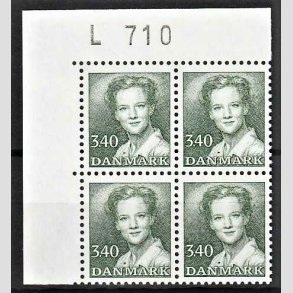 FRIMRKER DANMARK | 1989 - AFA 925 - Dronning Margrethe - 3,40 Kr. grn i 4-blok med marginal L710 - Postfrisk