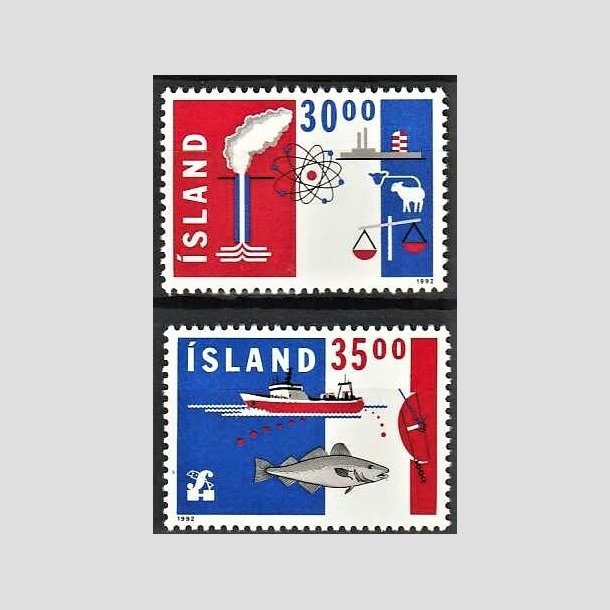 FRIMRKER ISLAND | 1992 - AFA 758,759 - Eksport og handel - 30,00 + 35,00 kr. flerfarvet - Postfrisk