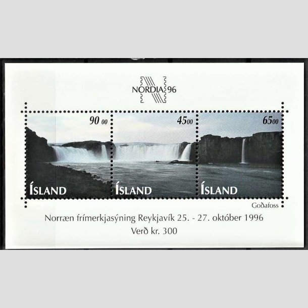 FRIMRKER ISLAND | 1996 - AFA 841-43 - Godafoss vandfaldet - Miniark flerfarvet - Postfrisk