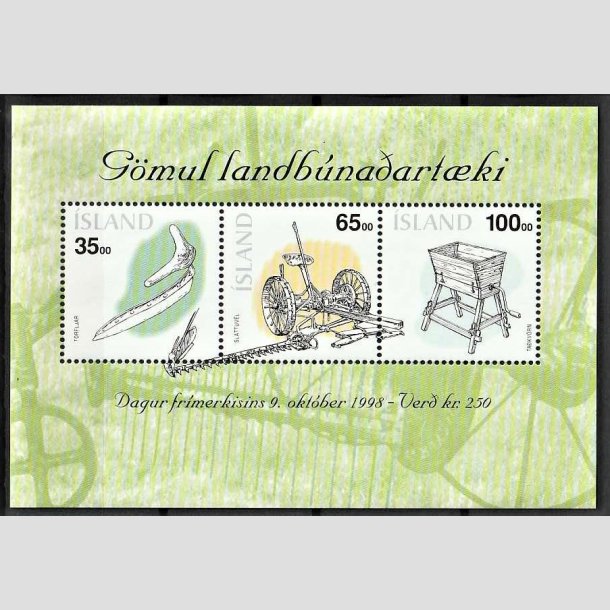 FRIMRKER ISLAND | 1998 - AFA 880-82 - Landbrugsredskaber - Miniark flerfarvet - Postfrisk