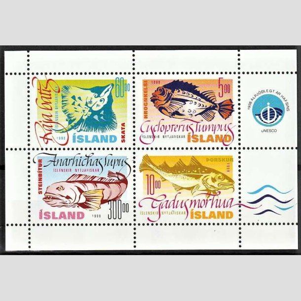 FRIMRKER ISLAND | 1998 - AFA 871-74 - Nyttefisk - Miniark 5,00 - 300,00 kr. flerfarvet - Postfrisk