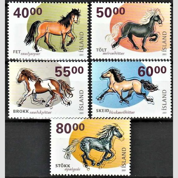 FRIMRKER ISLAND | 2001 - AFA 968-72 - Islandske heste - 40,00 - 80,00 kr. flerfarvet - Postfrisk