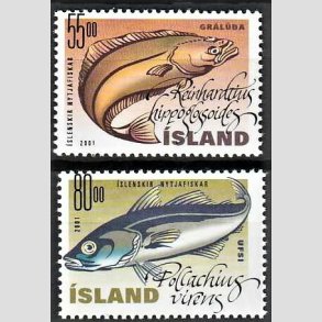 FRIMRKER ISLAND | 2001 - AFA 956,957 - Nyttefisk - 55,00 + 80,00 kr. flerfarvet - Postfrisk