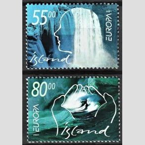 FRIMRKER ISLAND | 2001 - AFA 966,967 - Europafrimrker, vand - 55,00 + 80,00 kr. flerfarvet - Postfrisk