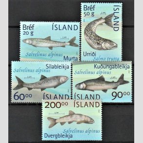 FRIMRKER ISLAND | 2002 - AFA 997-1001 - Fisk - 45,00 - 200,00 kr. flerfarvet - Postfrisk
